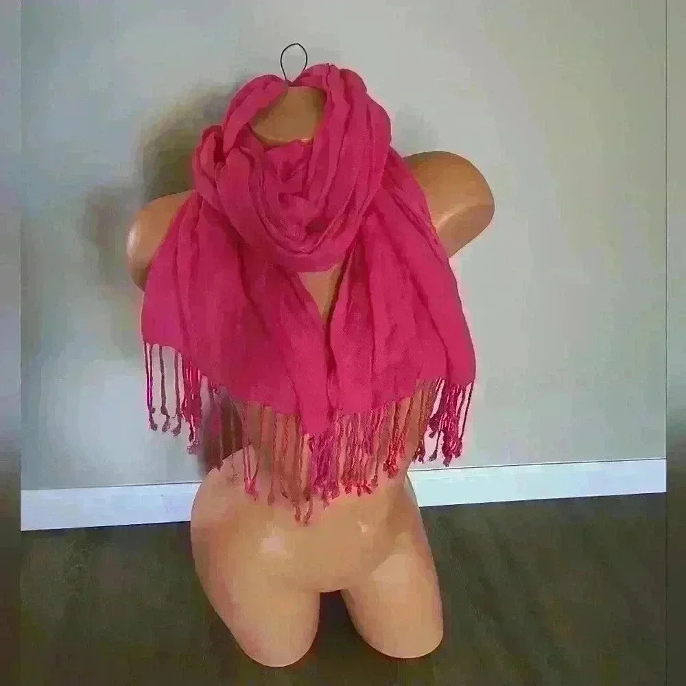 Made In India Pink Panel Accent Scarf With Fringe Women's Multifunctional